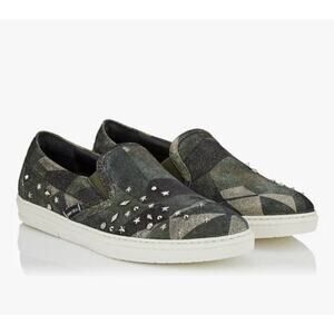 Jimmy Choo Men's Studded Army Camo Grove Suede Slip-On Sneakers - EU40.5/US8.5